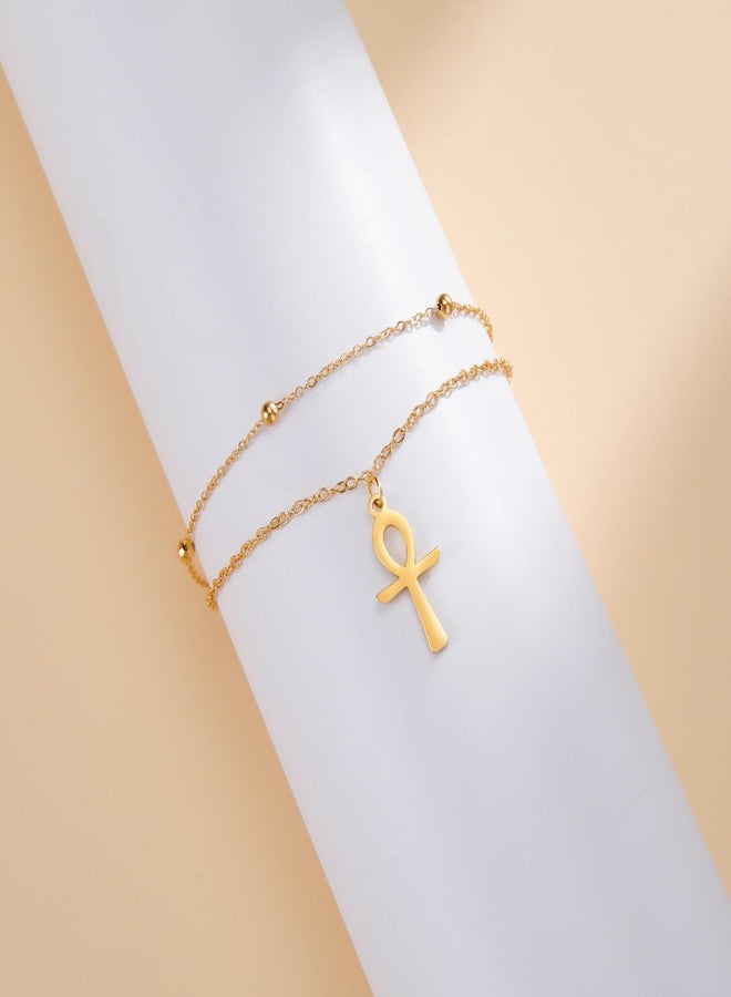 UNIFT Ankh Cross Bracelet Ankle For Women Stainless Steel Egyptian Key Of Life Cross Bracelet Ankle Fashion Charm Ankh Amulet Jewelry (gold 1, Stainless Steel) - Image 5